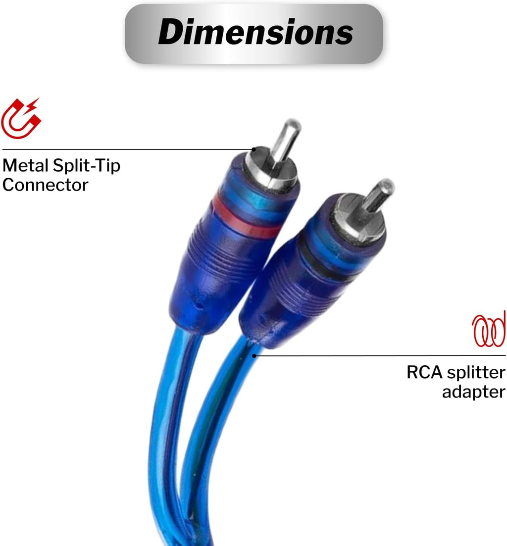 12Ft RCA Y Adapter Splitter - RCA Y Splitter 2 Male 2 Male Connection with Shielding - Connector for Car Audio, Home Theater - Durable Cable Splitters with OFC Conductor - Blue