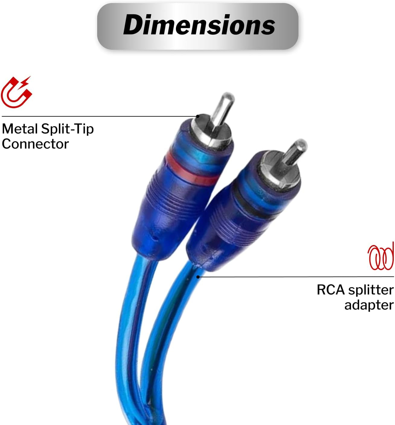 12Ft RCA Y Adapter Splitter - RCA Y Splitter 2 Male 2 Male Connection with Shielding - Connector for Car Audio, Home Theater - Durable Cable Splitters with OFC Conductor - Blue