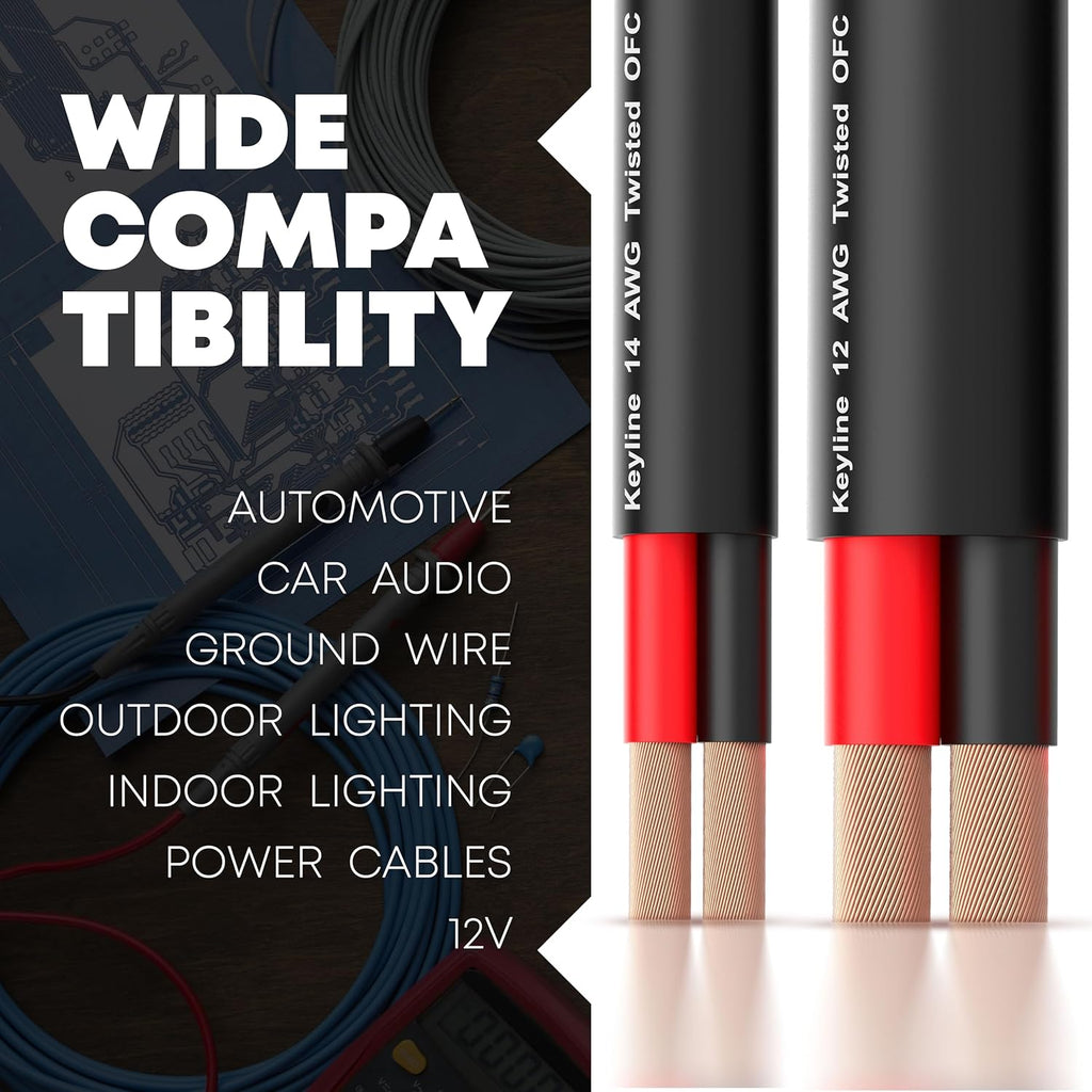 14 Gauge Speaker Wire - 100 Feet Black | 14-2 AWG Gauge - Rated for Marine & Outdoor in Ground Burial & in Wall CL3 CL2, 2 Conductors - CCA Copper Clad Aluminum, Black 100Ft